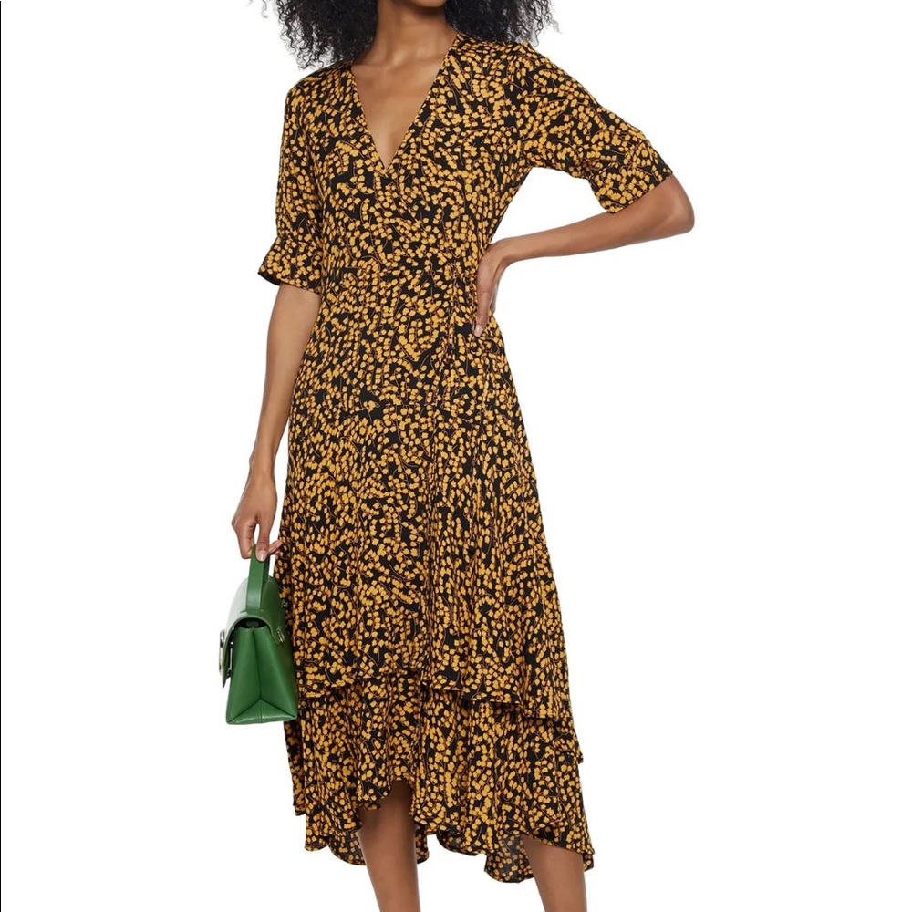 Ganni Black and Mustard Floral Midi Dress